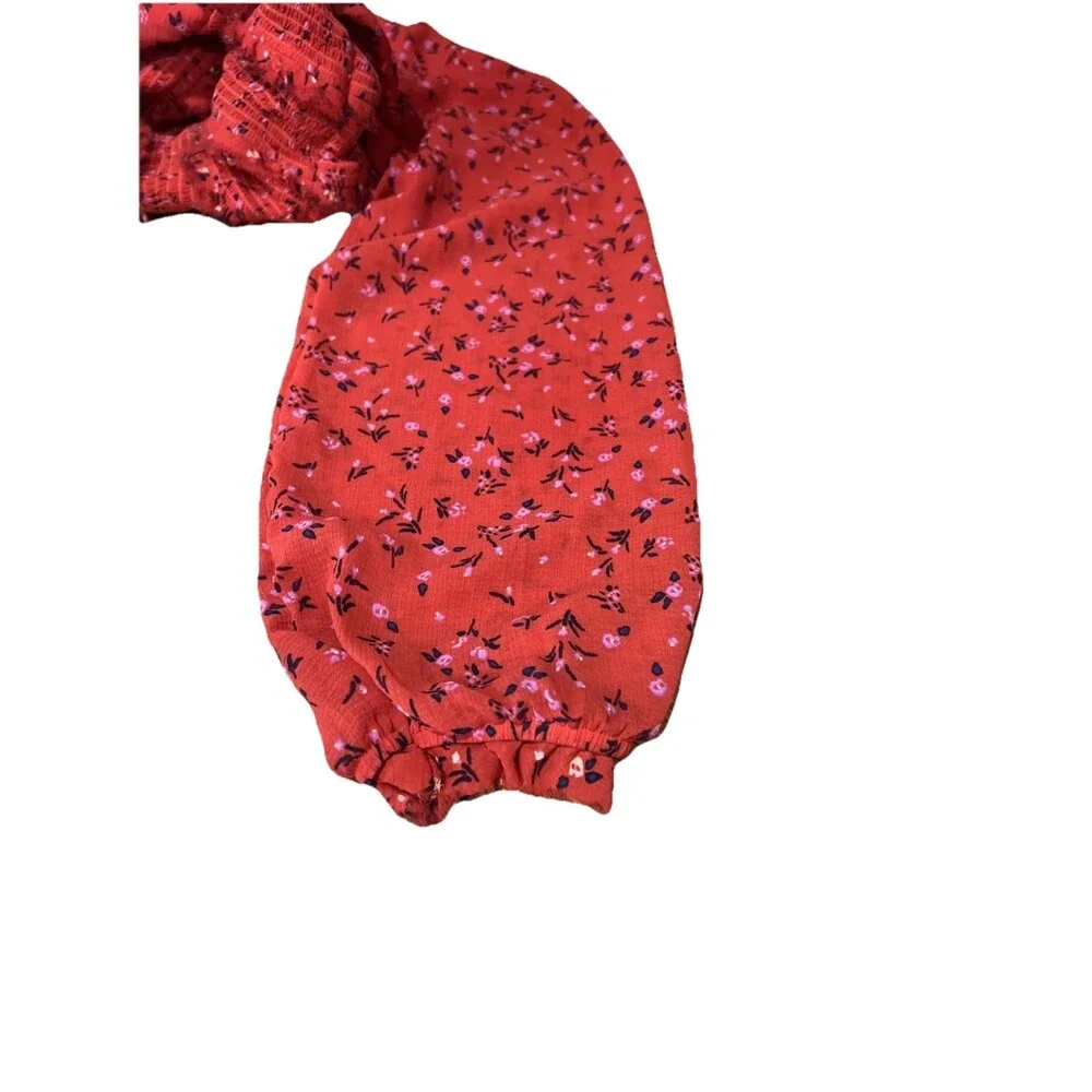 Free People Lolita Smocked Red Floral Top Women’s Medium Blouse Boho Chic Casual